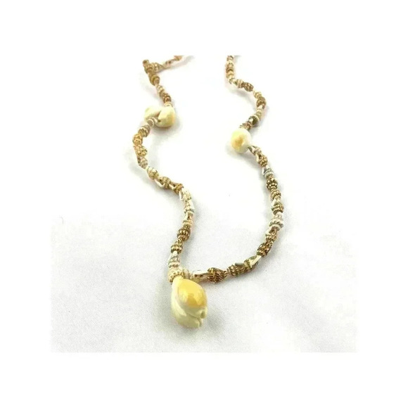 Cowrie Shells Natural Seashells Beaded Long Necklace Handmade 36" - Picture 8 of 10